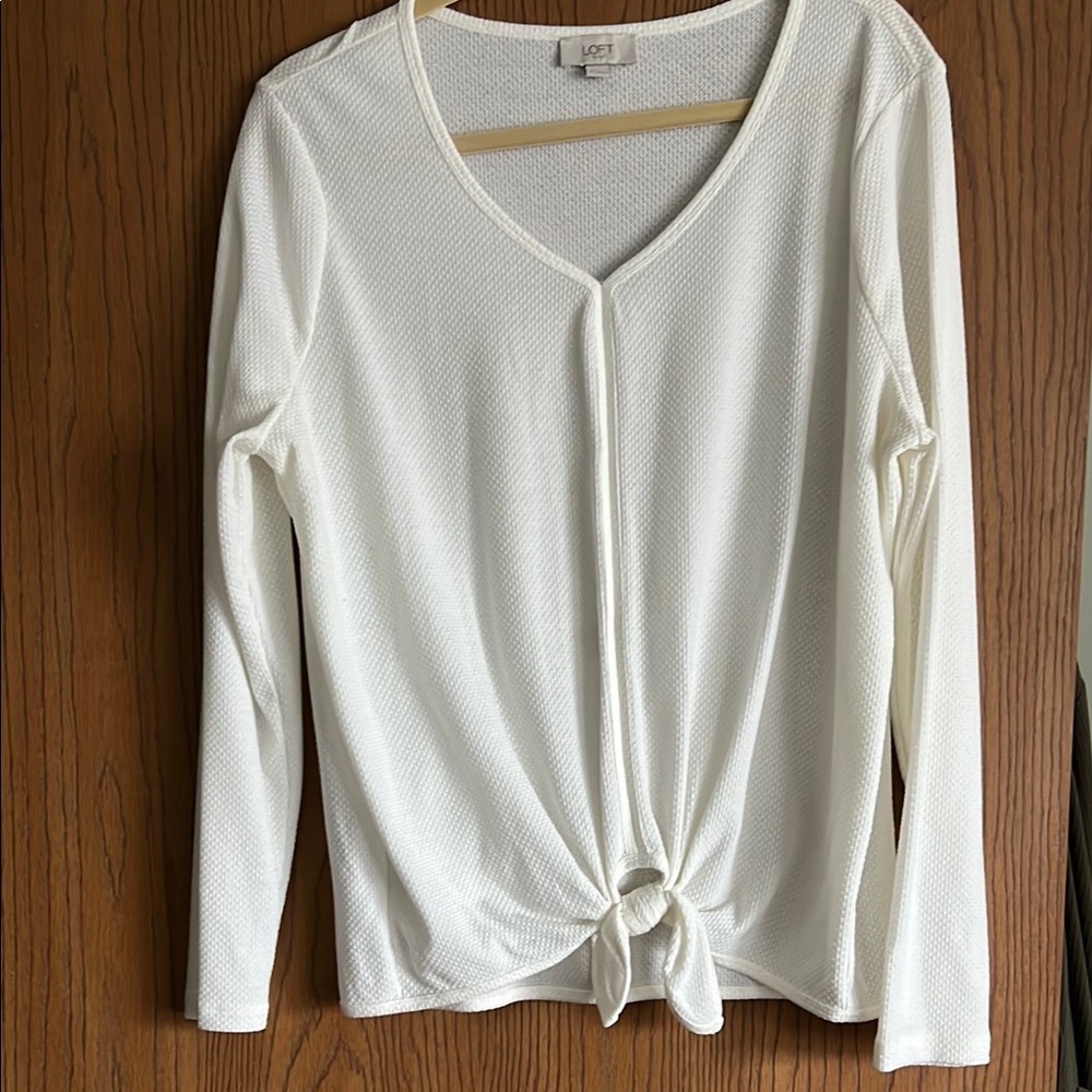 LOFT Women's White Tie-Front Top